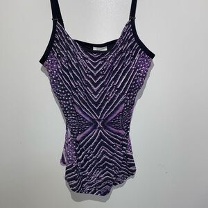 Calvin Klein Women's Purple Black UPF 50+ Artemis Print Tankini Swim Top Large